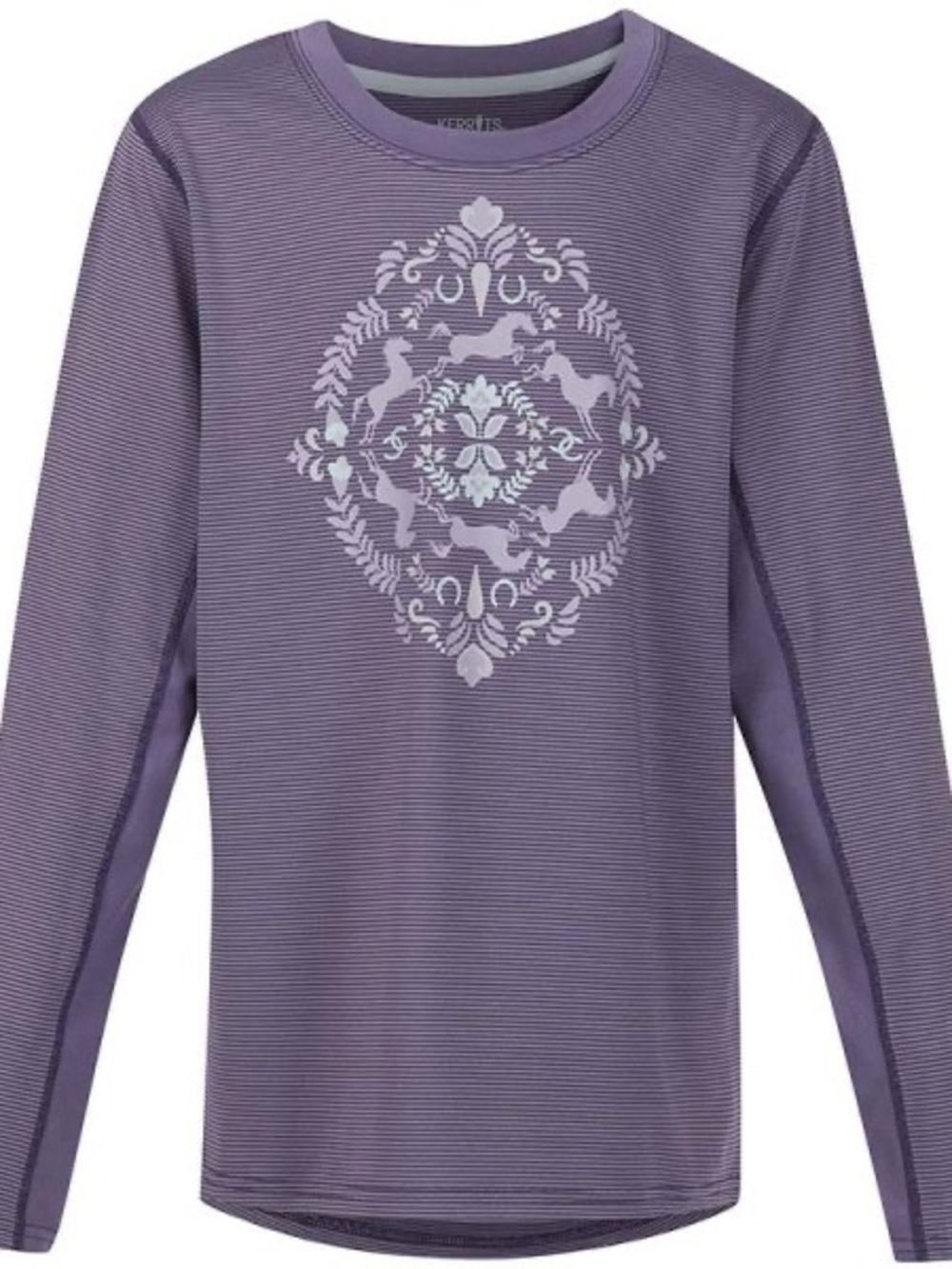 Kerrits Horsing Around Base Layer Top Purple Stripe Girls Size Large Equestrian